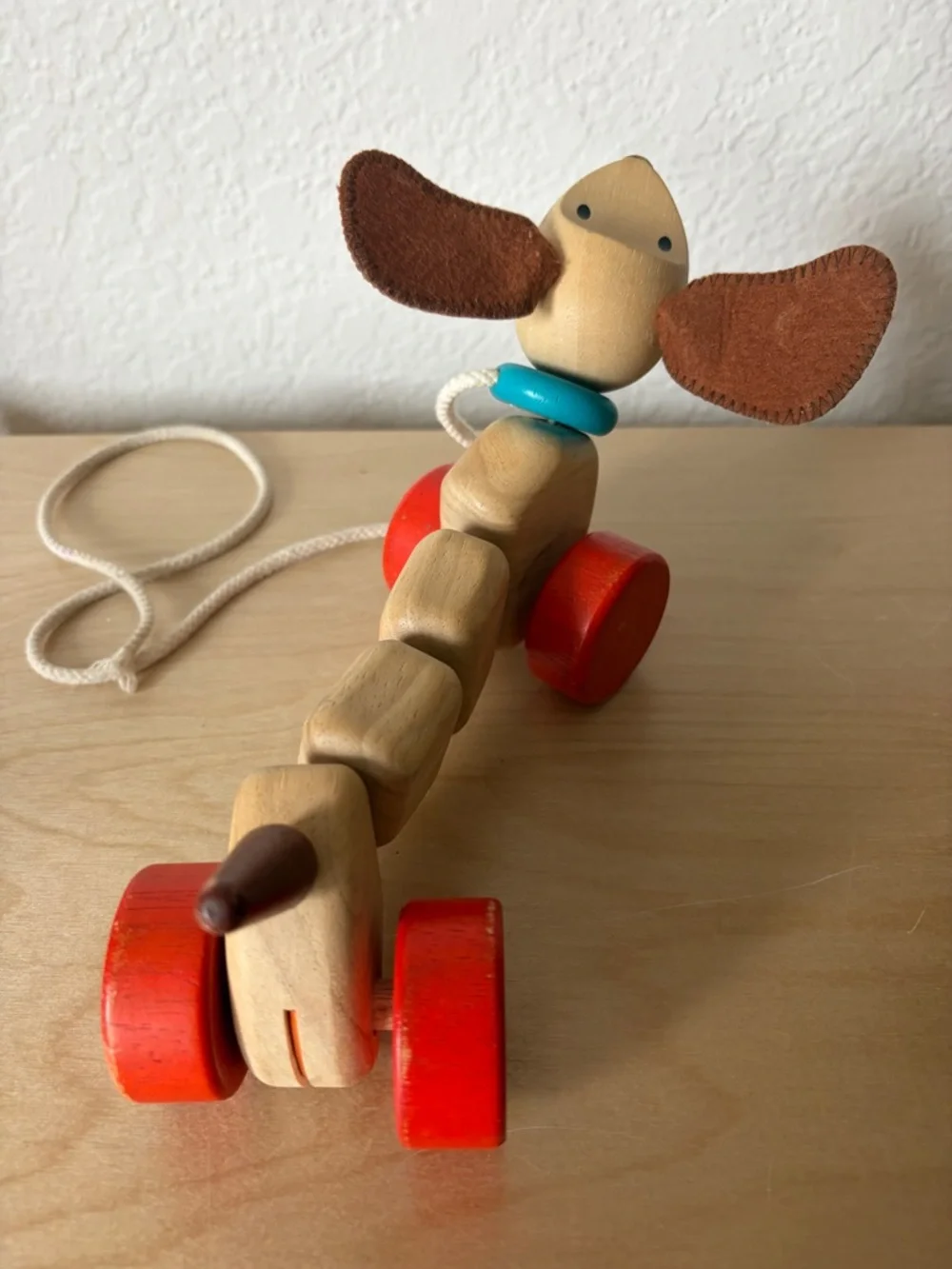 PlanToys Wooden Pull-Along Puppy Dog Toy